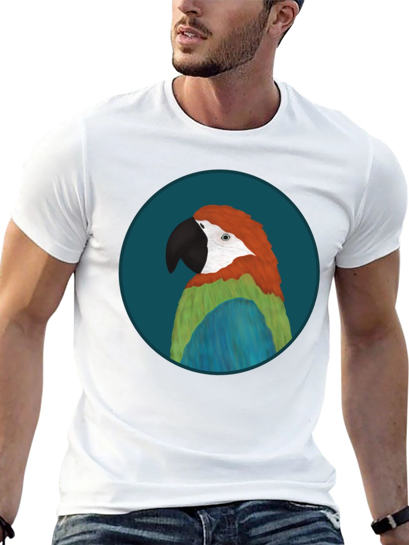 Parrot Graphic Black T-Shirt - Tropical Bird Tee