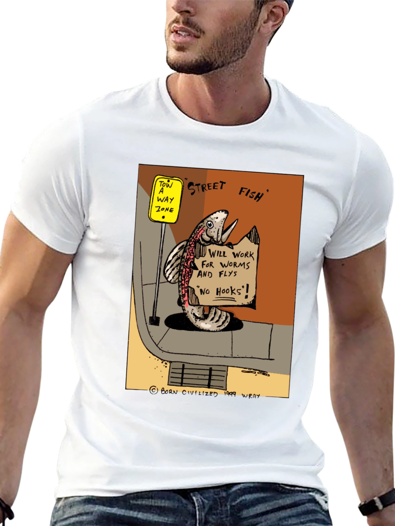Street Fish Cartoon T-Shirt - Worms & Flies