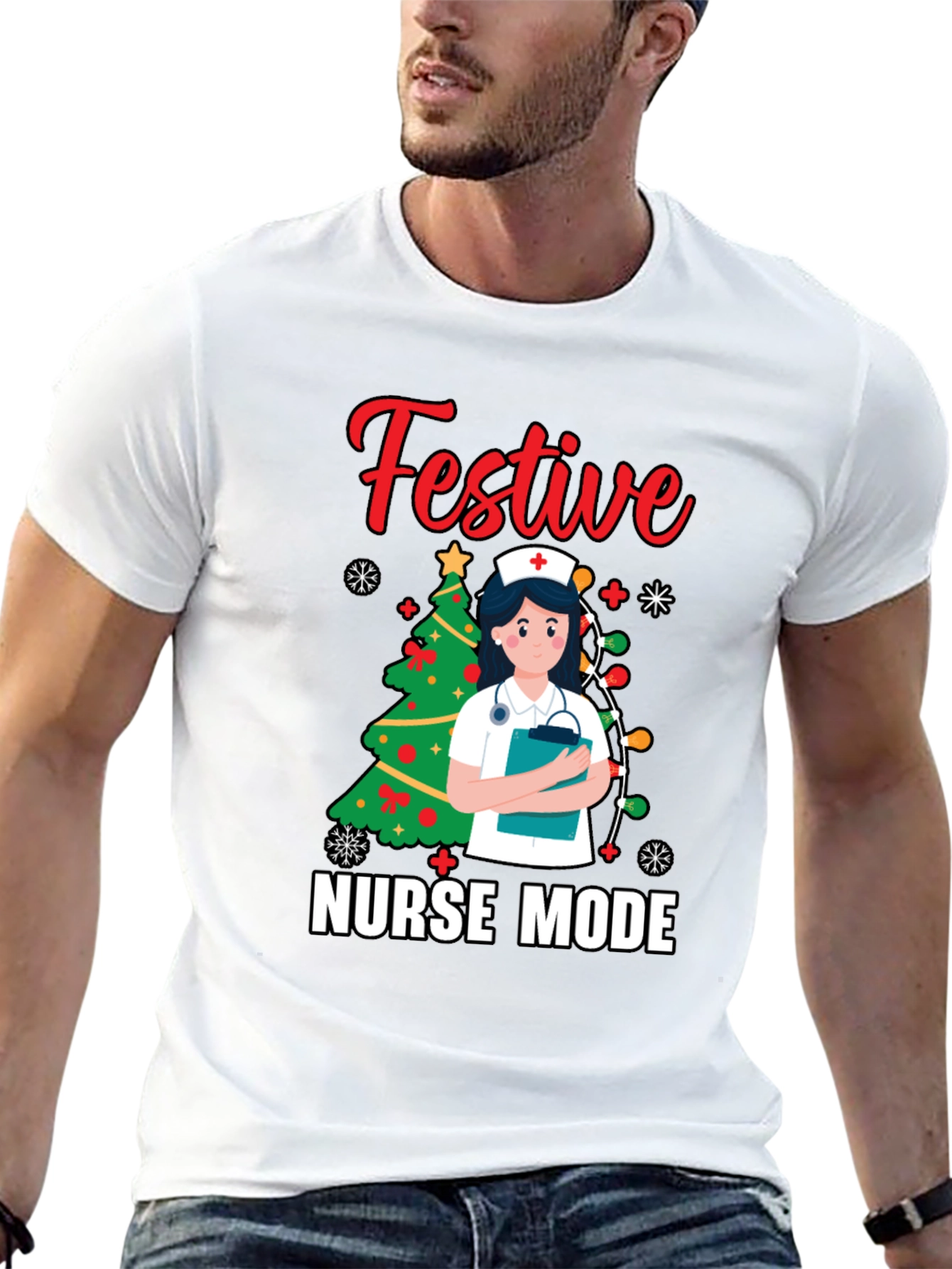 Festive Nurse Mode Holiday T-Shirt
