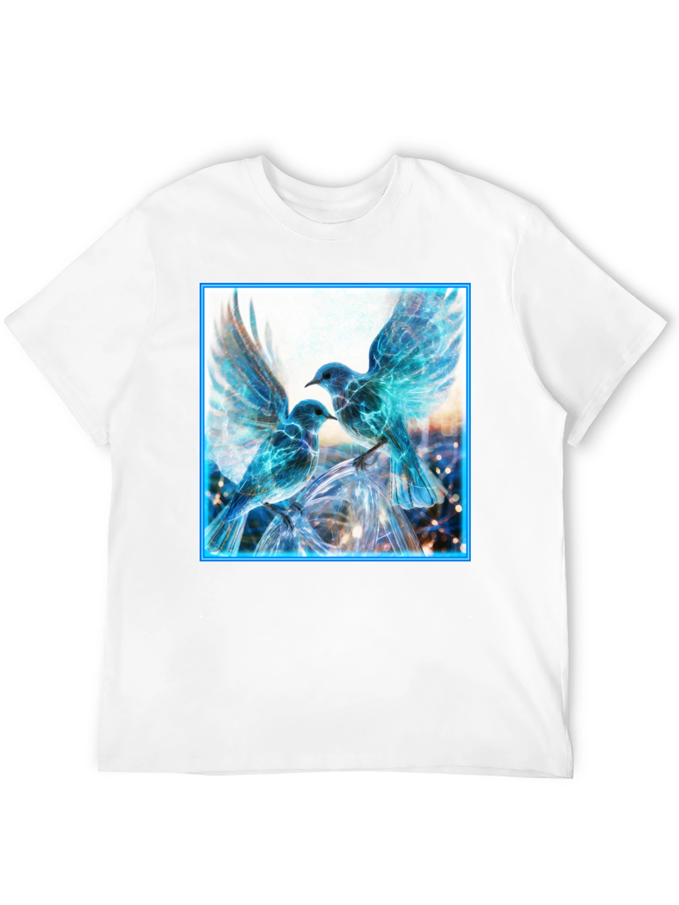 Electric Blue Bird Graphic Tee - Modern Mens T-Shirt