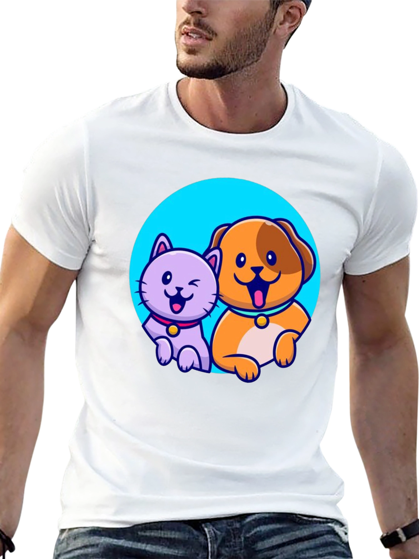 Cute Cartoon Cat and Dog T-Shirt