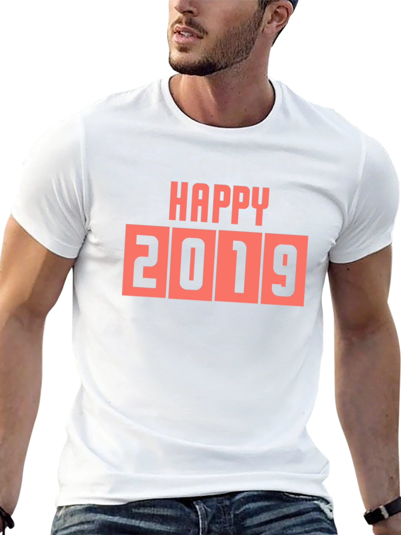 Happy 2019 Graphic Tee - Black Cotton Casual T-Shirt