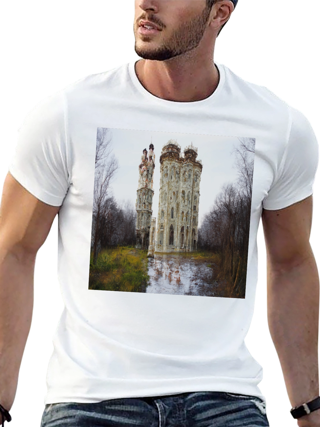 Ornate Castle Ruins Black T-Shirt