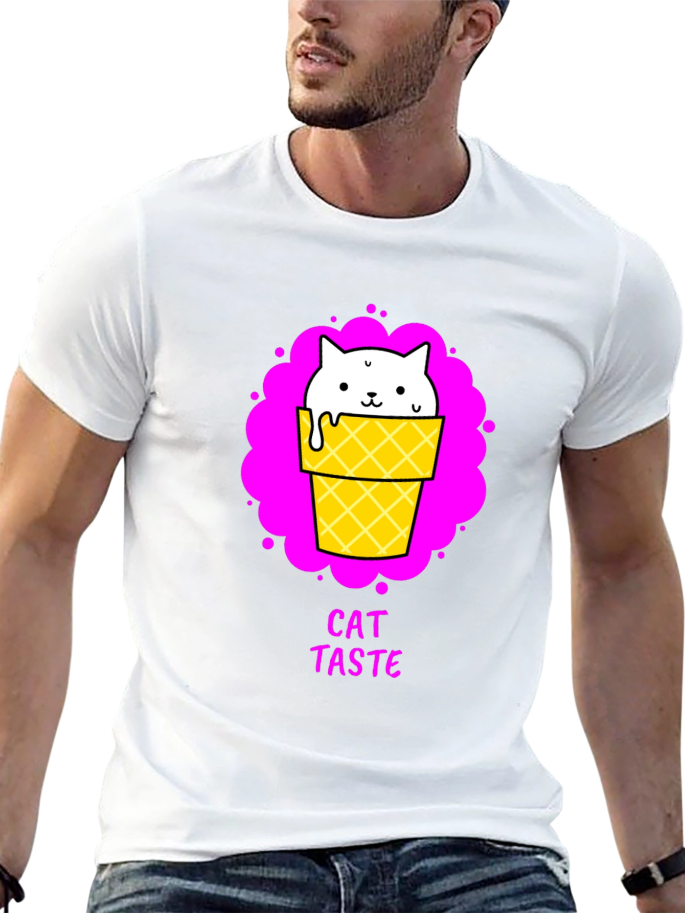 Cat Taste Ice Cream Cone Black T-Shirt