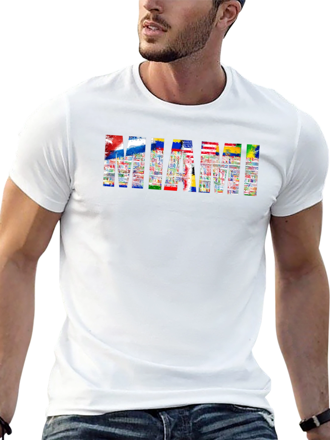 Miami Flag Fill Black T-Shirt