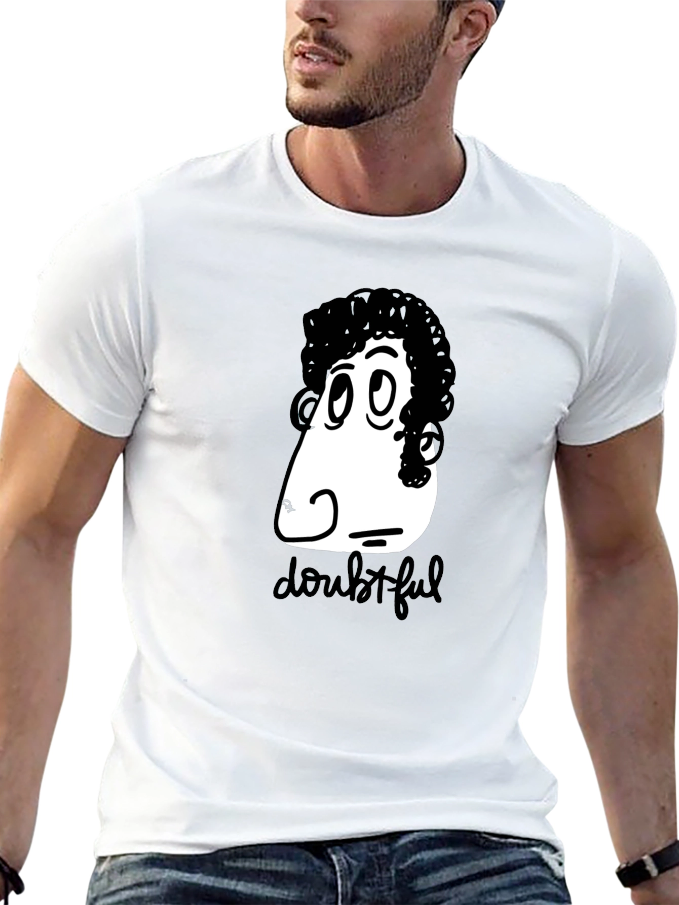 Doubtful Cartoon Graphic Black T-Shirt