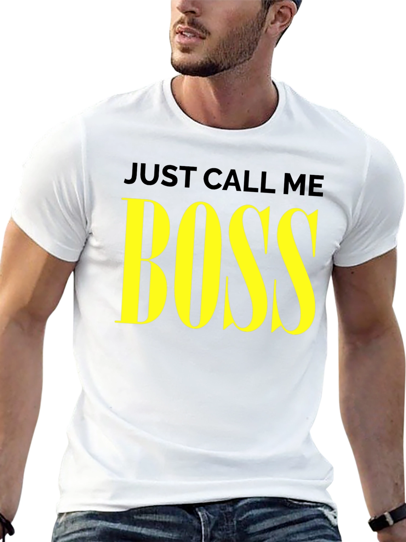 Just Call Me Boss T-Shirt - Yellow Text Graphic