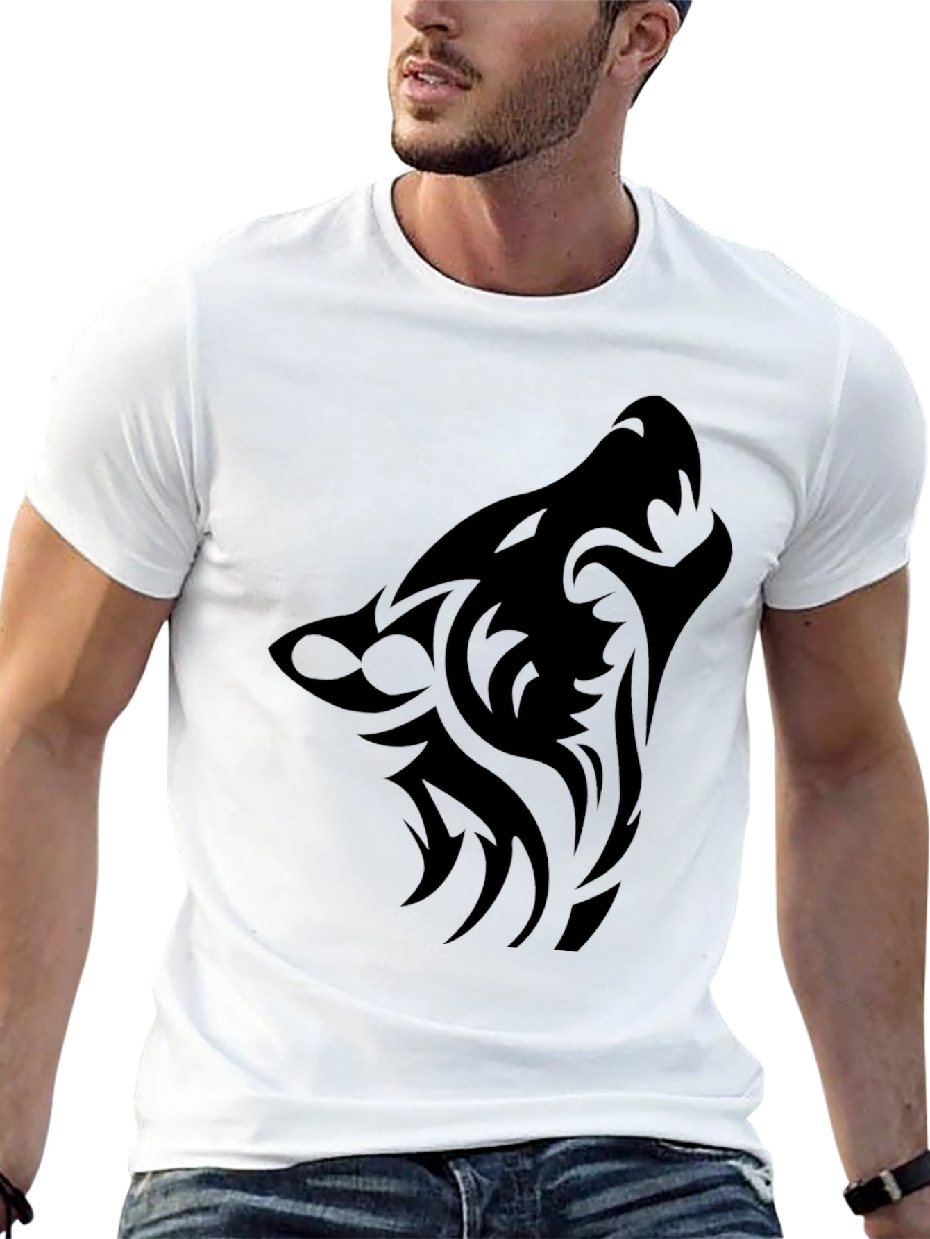 Tribal Wolf Graphic Tee - Mens Black T-Shirt