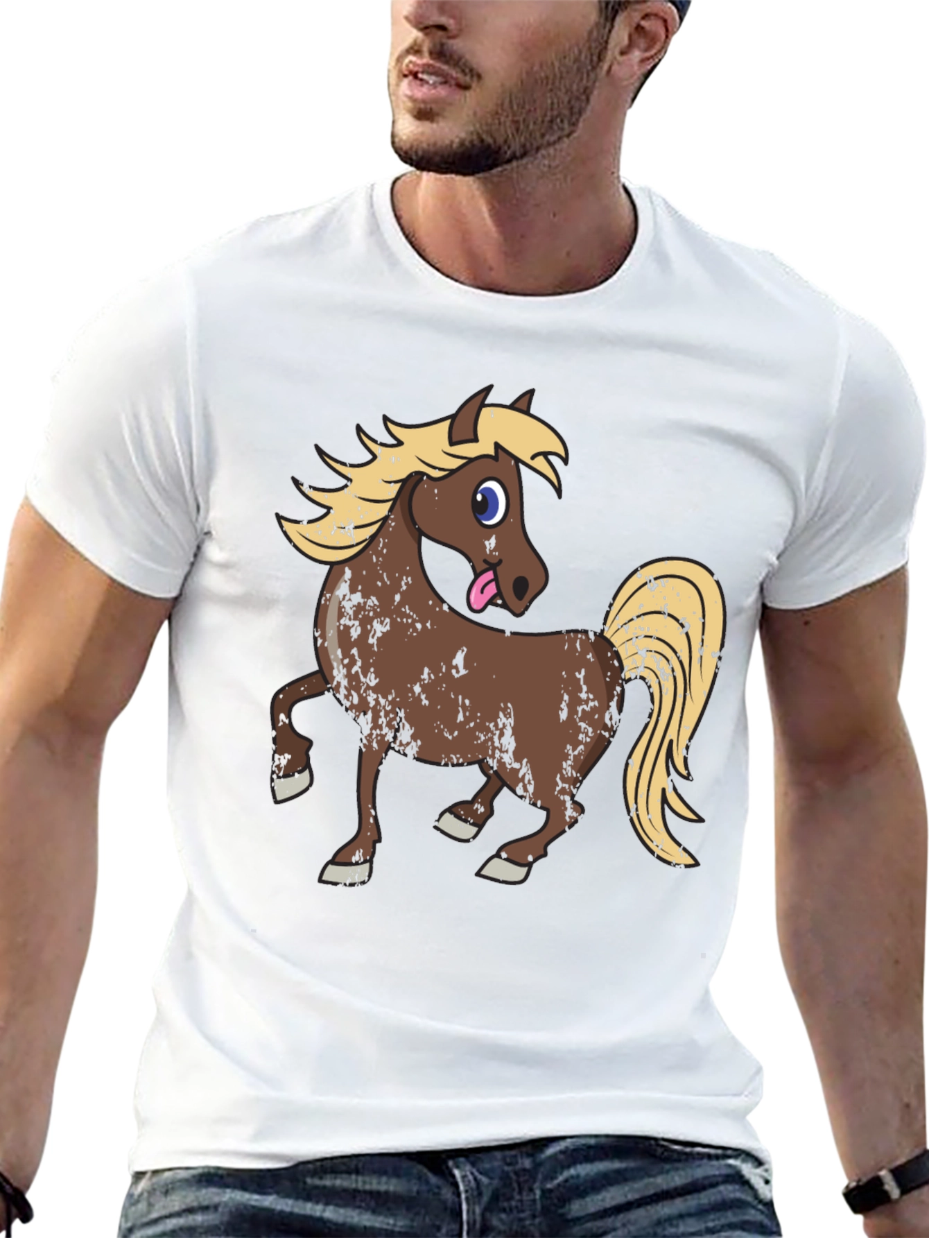 Horse Graphic Tee - Cute Cartoon Black T-Shirt