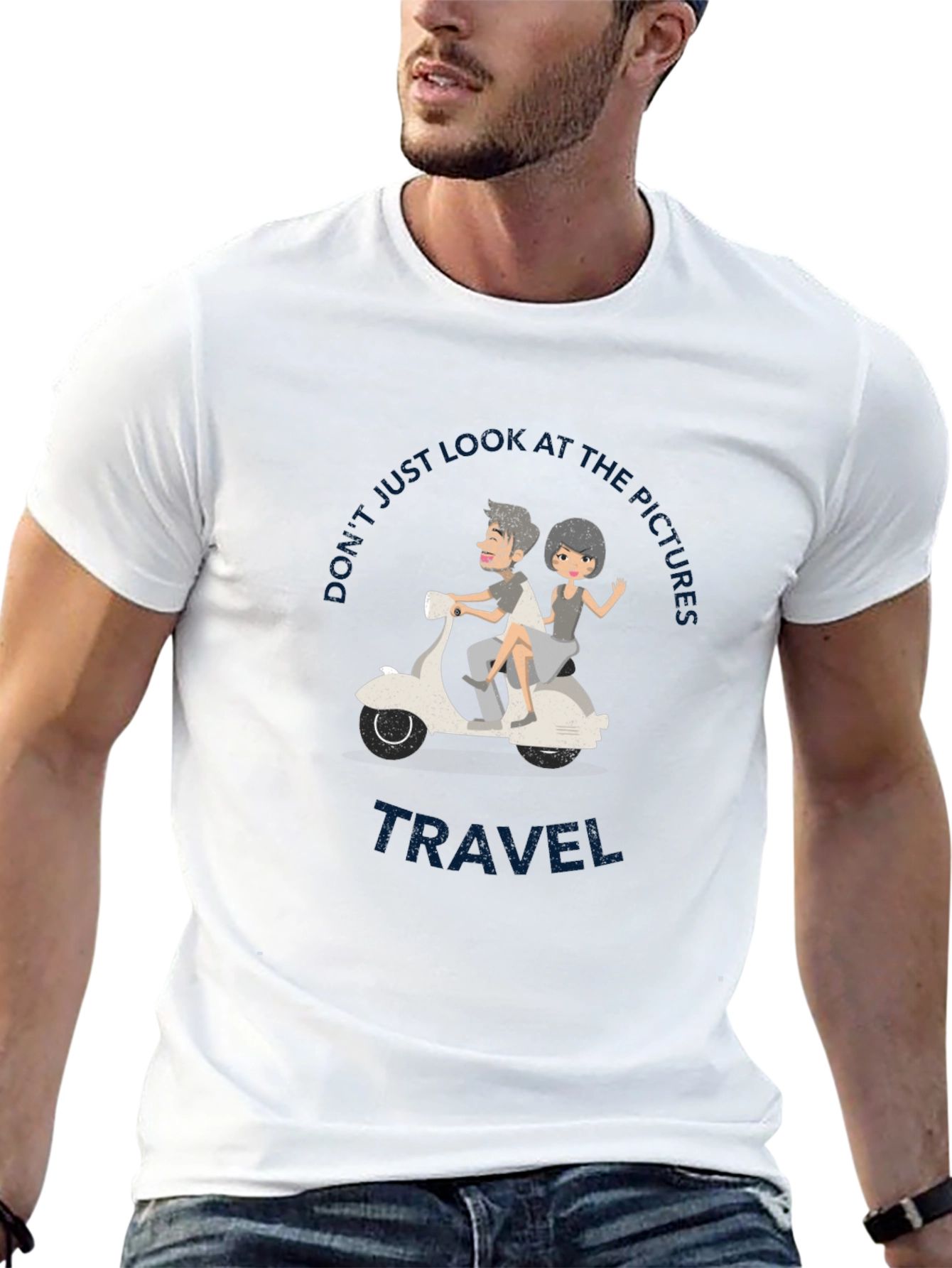 Travel Vibes Graphic Tee - Black Cotton T-Shirt