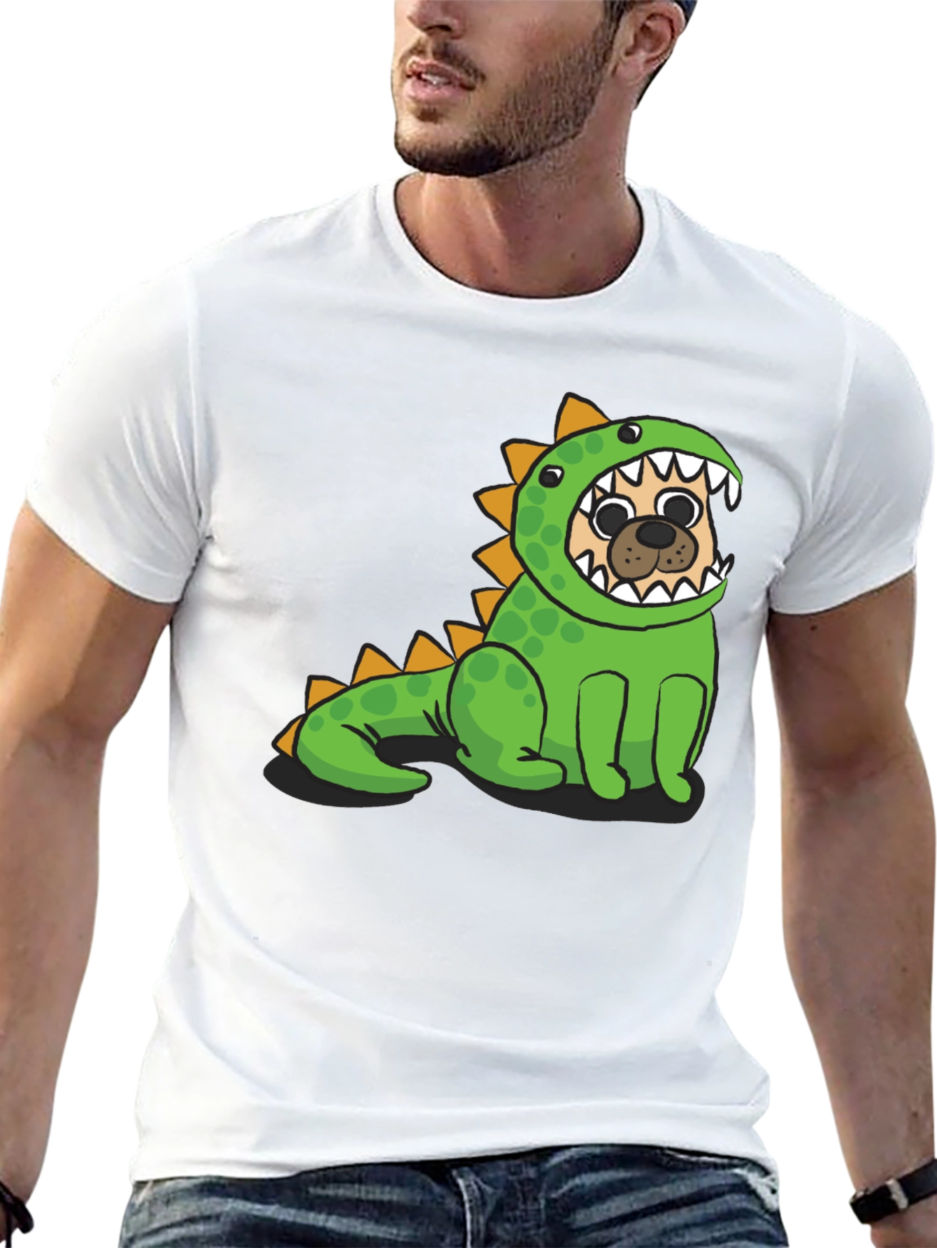 Pug in Dino Costume Graphic T-Shirt