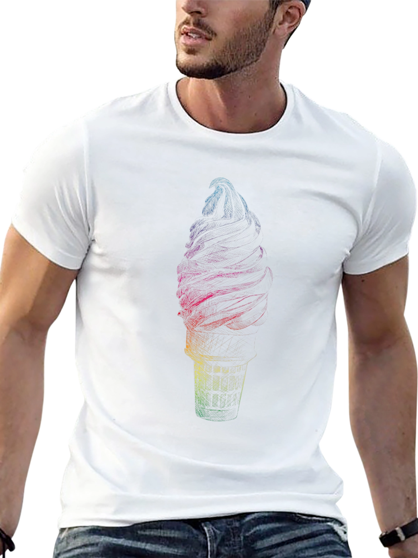 Rainbow Ice Cream Graphic Tee - Soft Cotton Blend