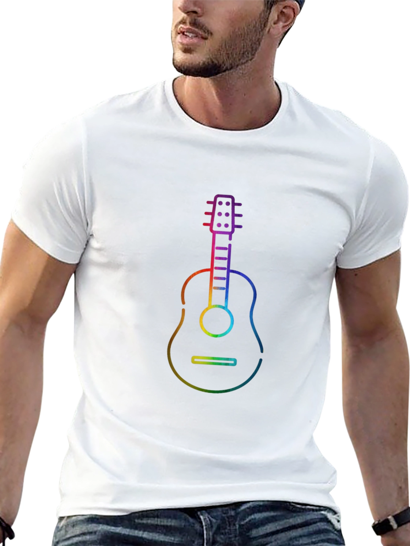 Rainbow Guitar Graphic Black T-Shirt