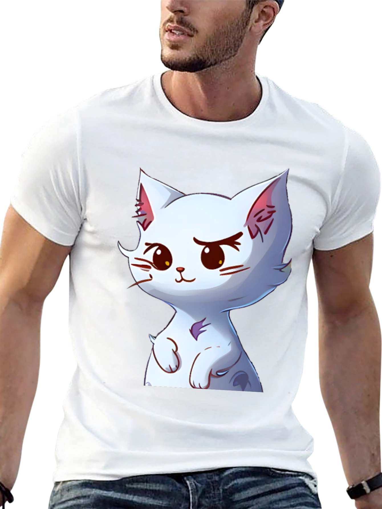 Cute Cartoon Cat Graphic Tee - Black