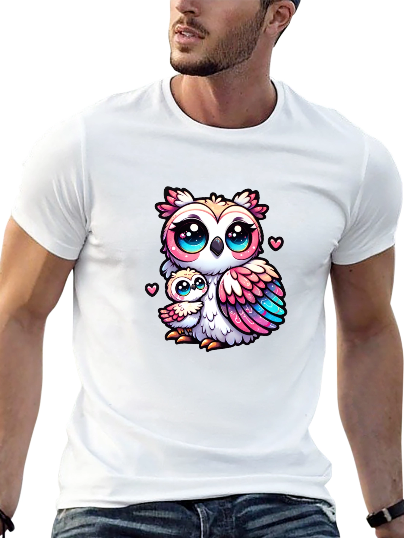 Cute Owl Family Graphic Tee - Black Cotton Shirt