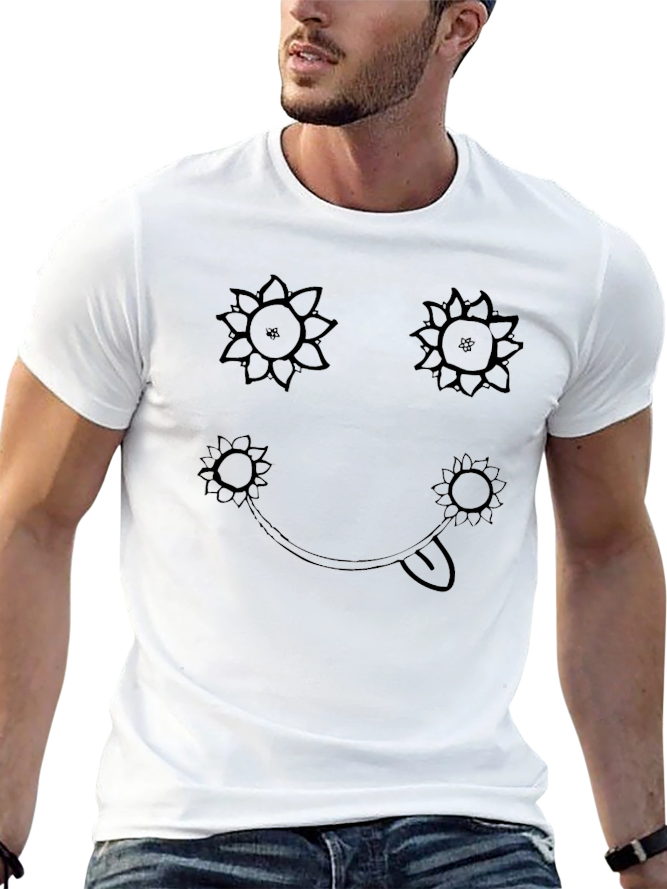 Sunflower Smiley Face Graphic Tee - Black
