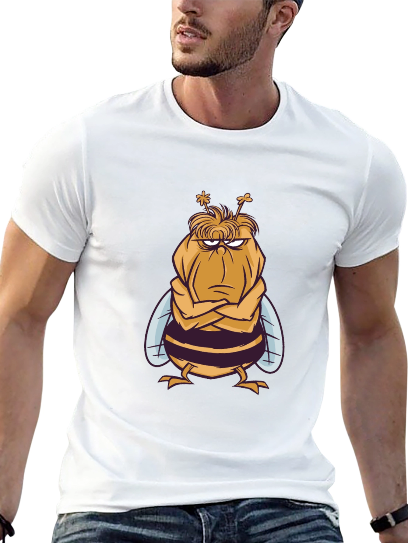 Grumpy Bee Graphic Tee - Mens Black Cotton T-Shirt