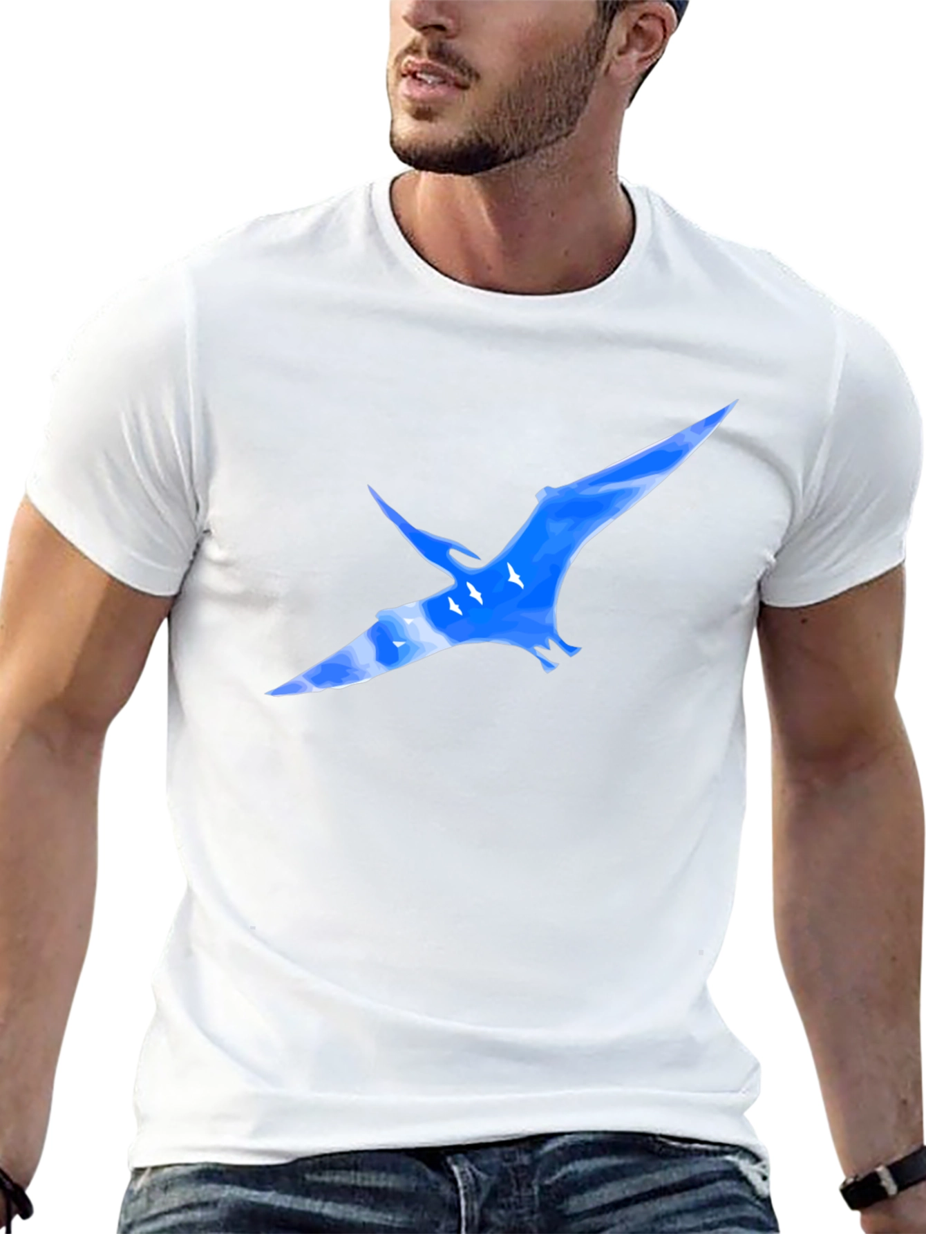 Black T-Shirt with Pterodactyl Sky Design