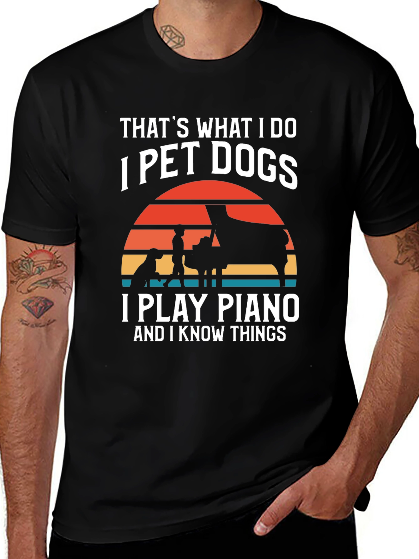 Pet Dogs Play Piano Know Things Black T-Shirt