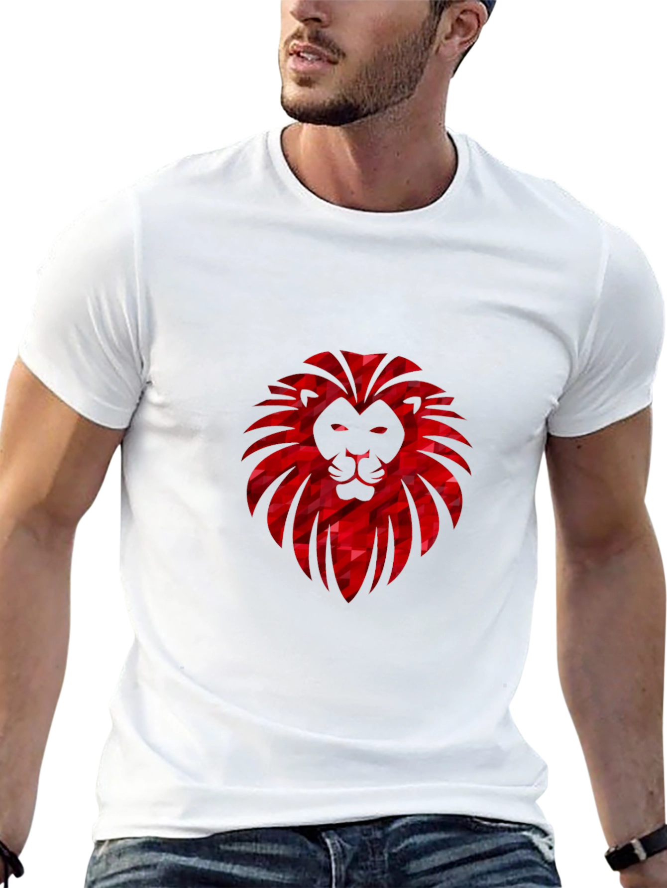 Geometric Lion Head Graphic Black Tee