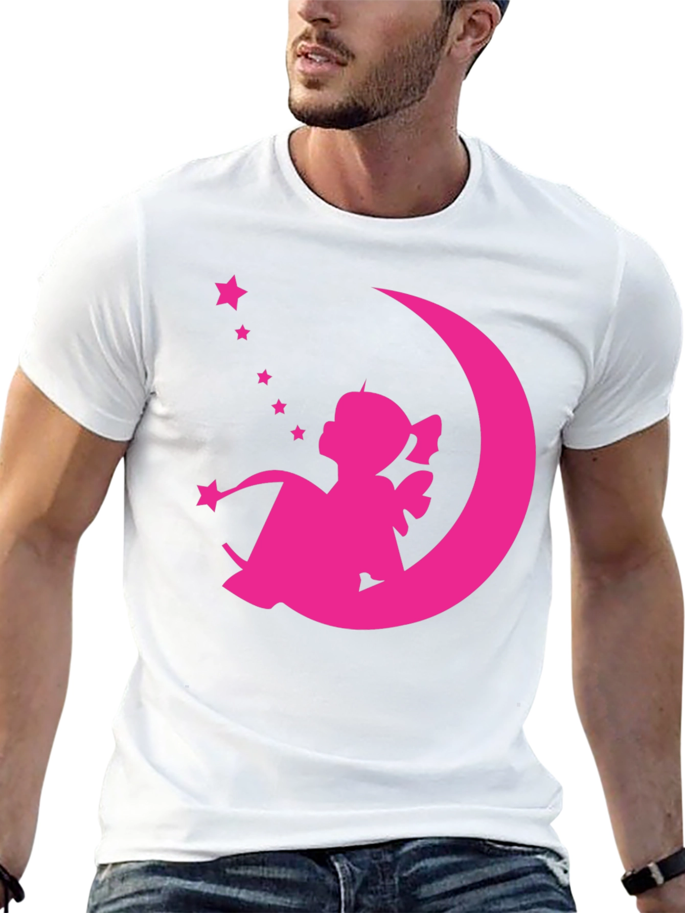 Pink Fairy on Moon Graphic Tee