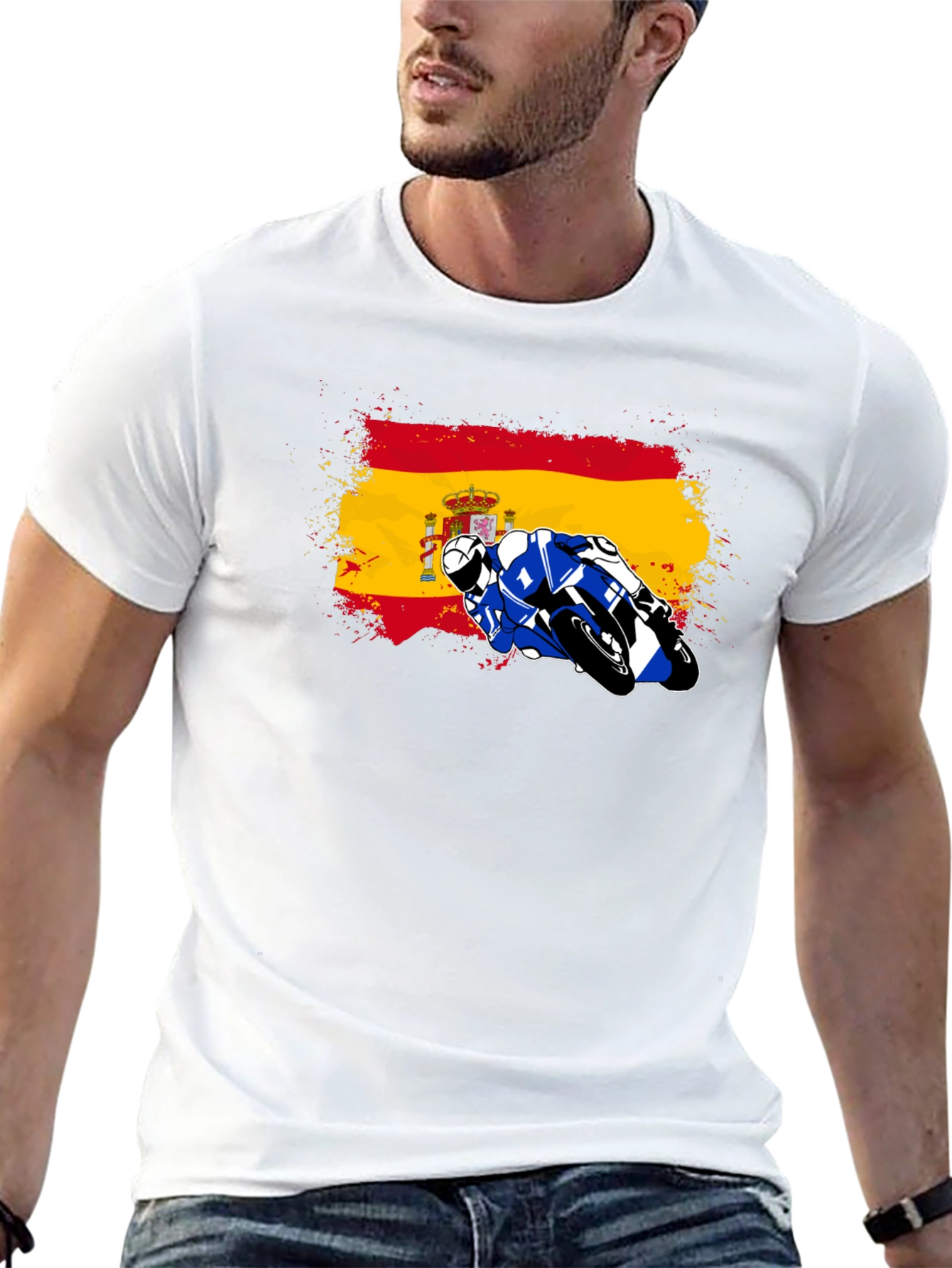 Spain Flag Motorcycle Graphic T-Shirt
