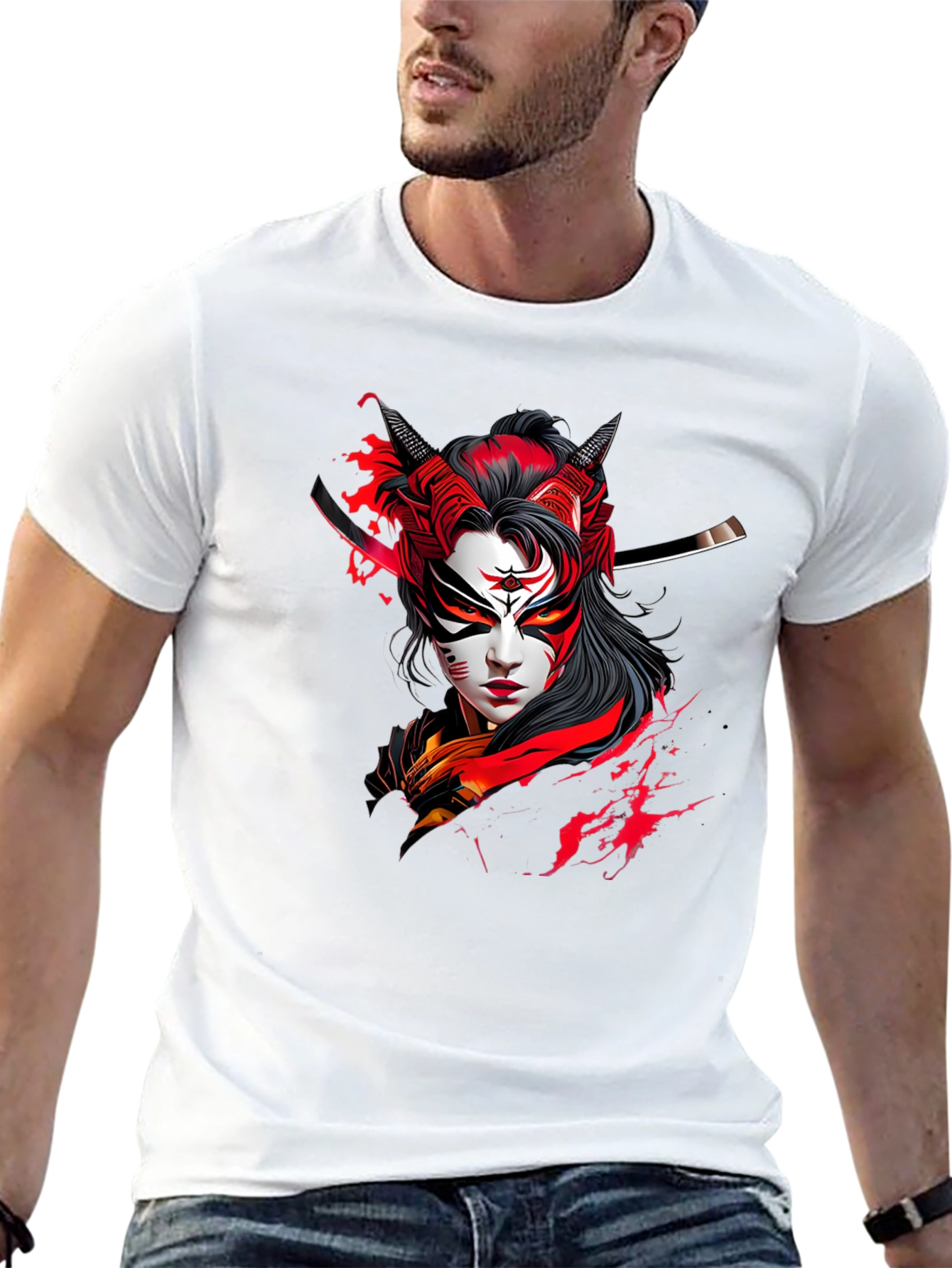 Samurai Graphic Print Black Tee