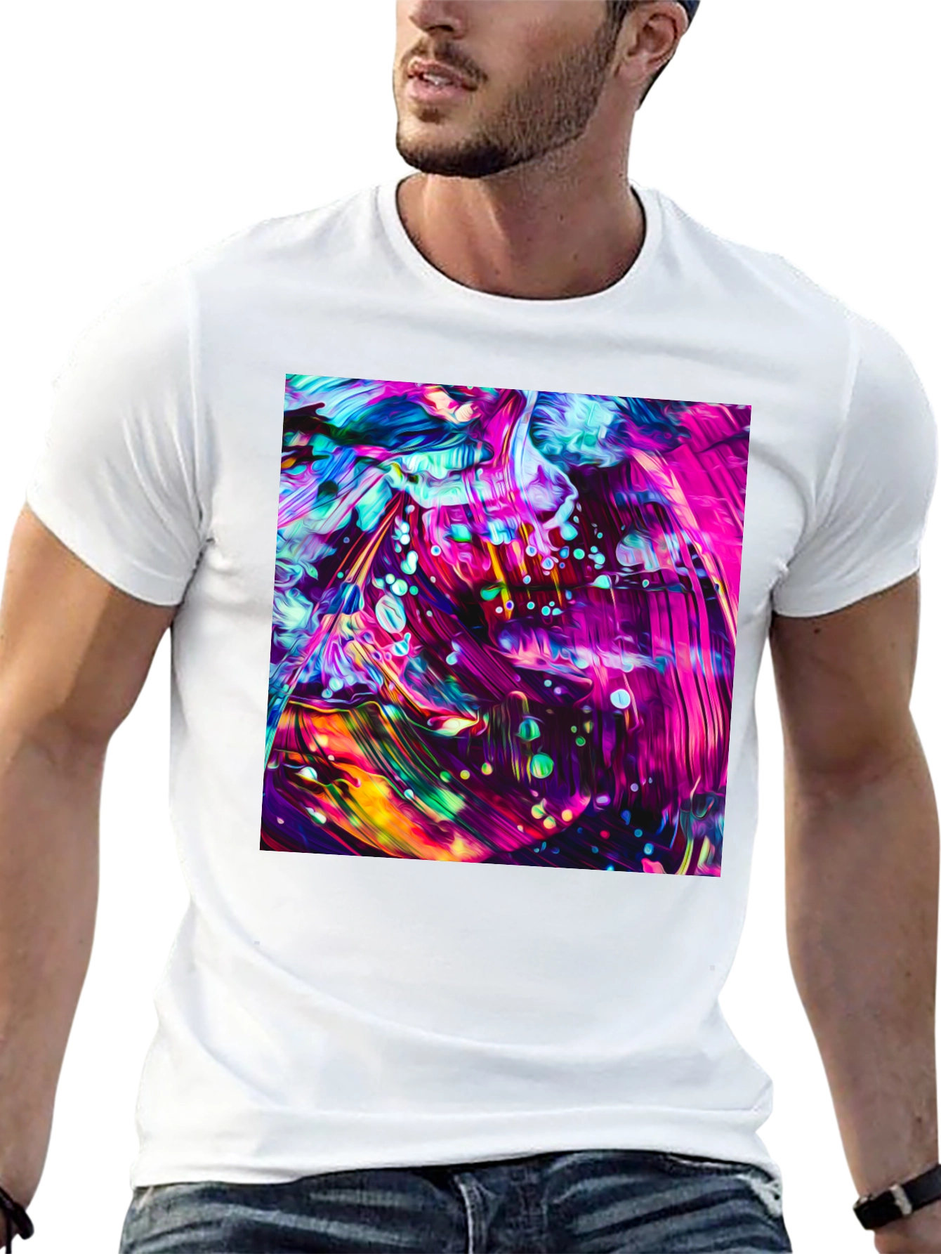 Vivid Abstract Art Graphic Black T-Shirt