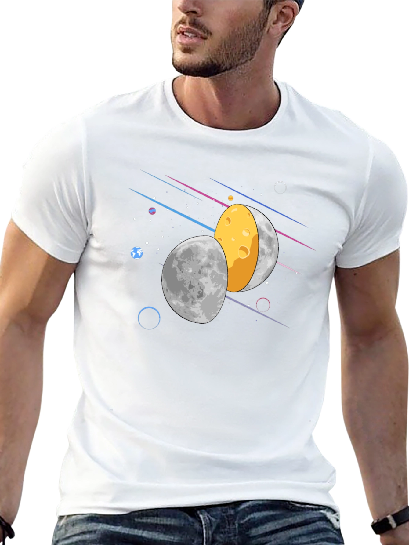 Space Moon Cheese Graphic Tee - Unique Design!