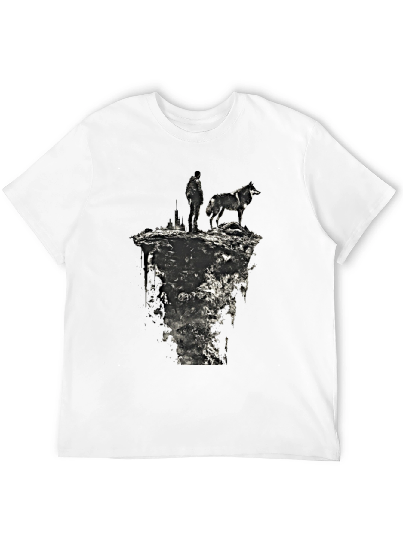 Wolf & Man Graphic Tee - Black Cotton T-Shirt