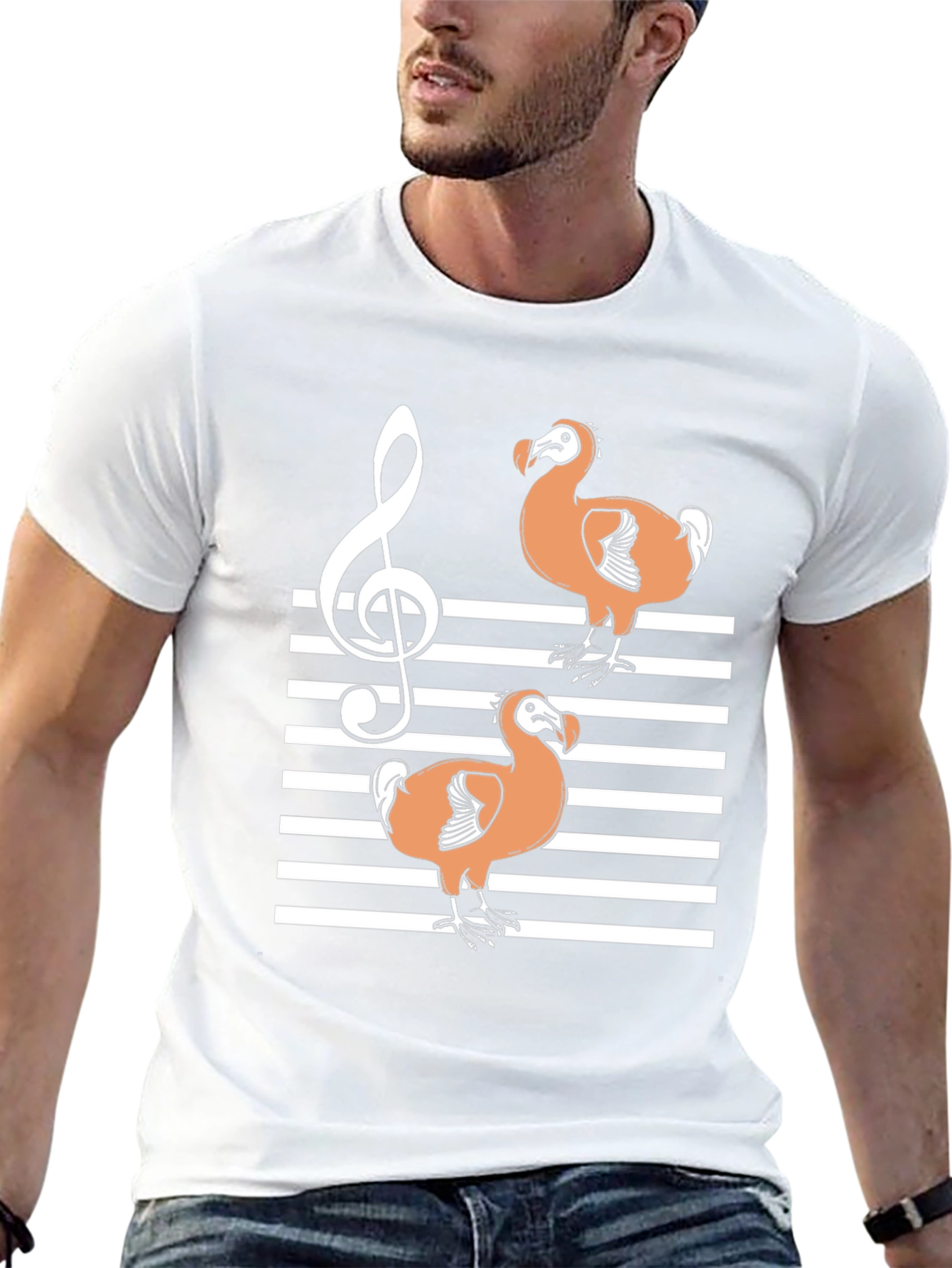 Dodo Bird Music T-Shirt - Striped Treble Clef Design