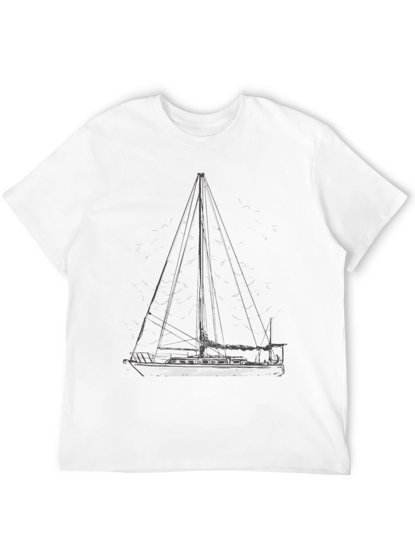 Nautical Sailboat Graphic T-Shirt - Black Cotton Tee