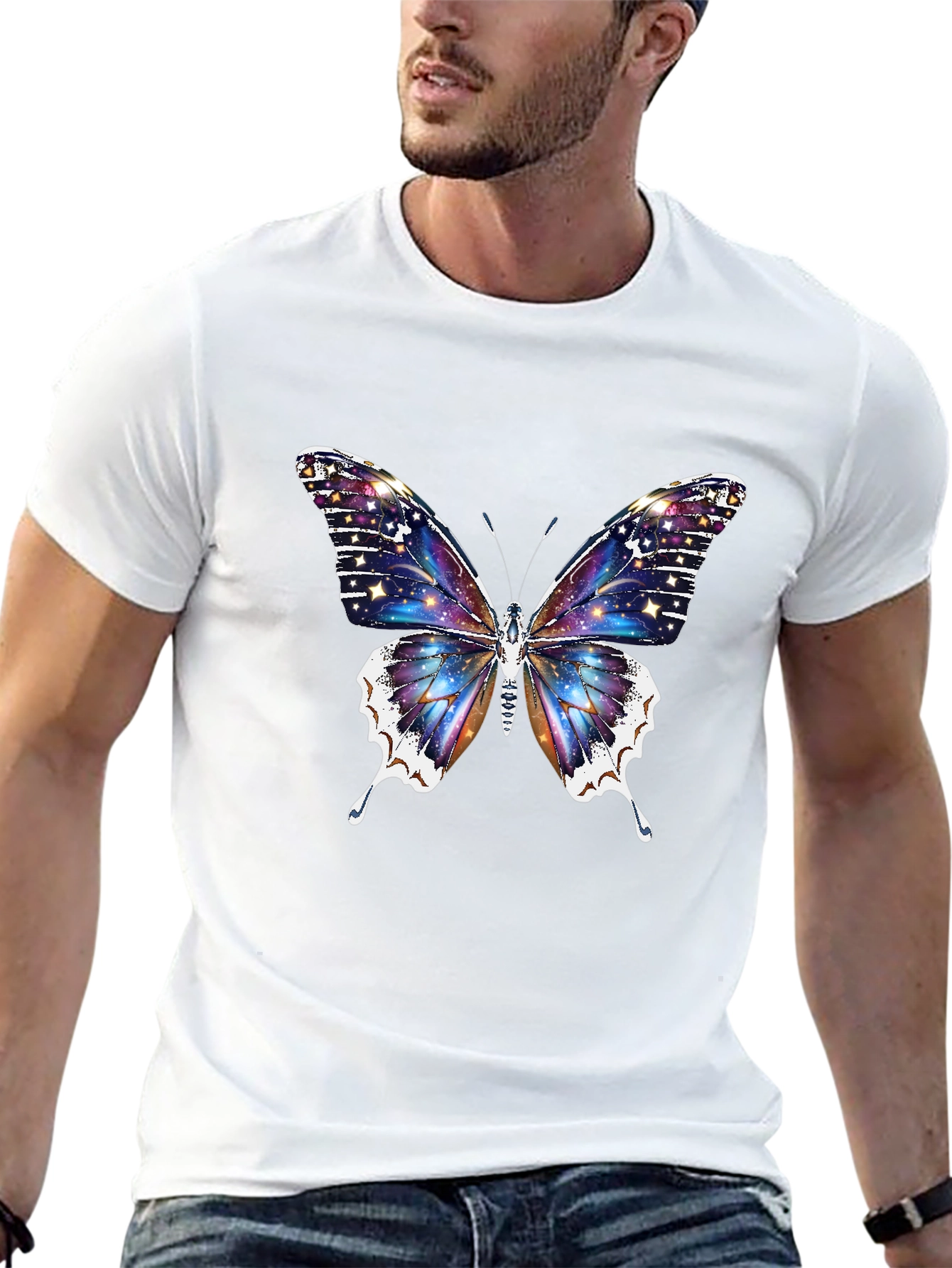 Galaxy Butterfly Graphic Black T-Shirt
