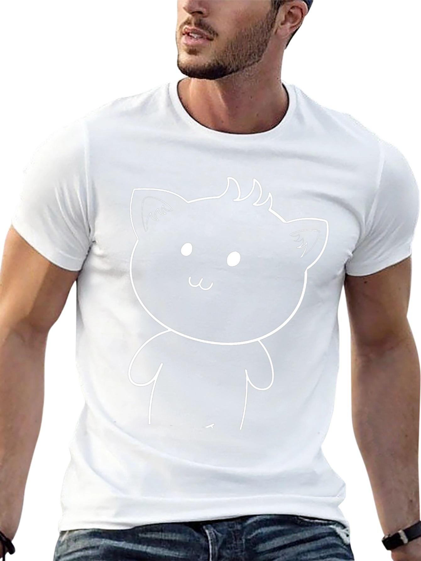 Cute Cat Graphic Tee - Black
