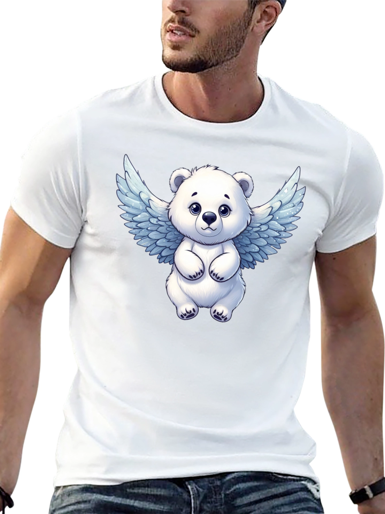 Cute Angel Bear Graphic Tee - Black