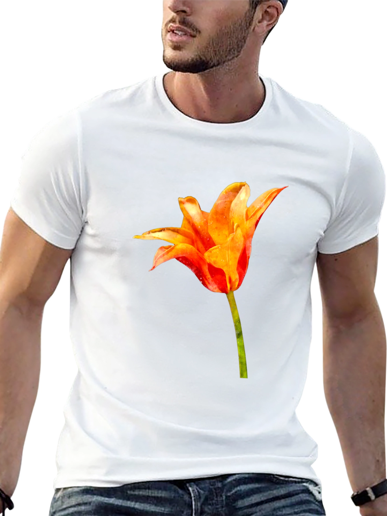 Tulip Flower Graphic Black T-Shirt