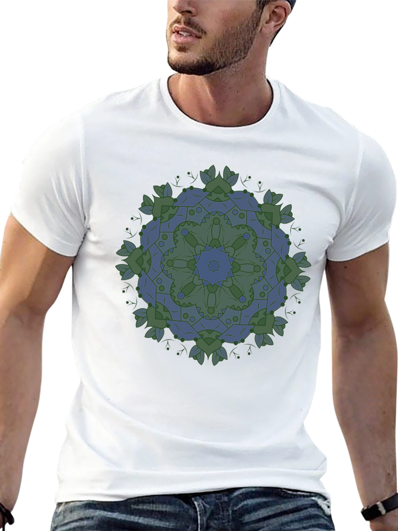 Geometric Mandala Print Black T-Shirt