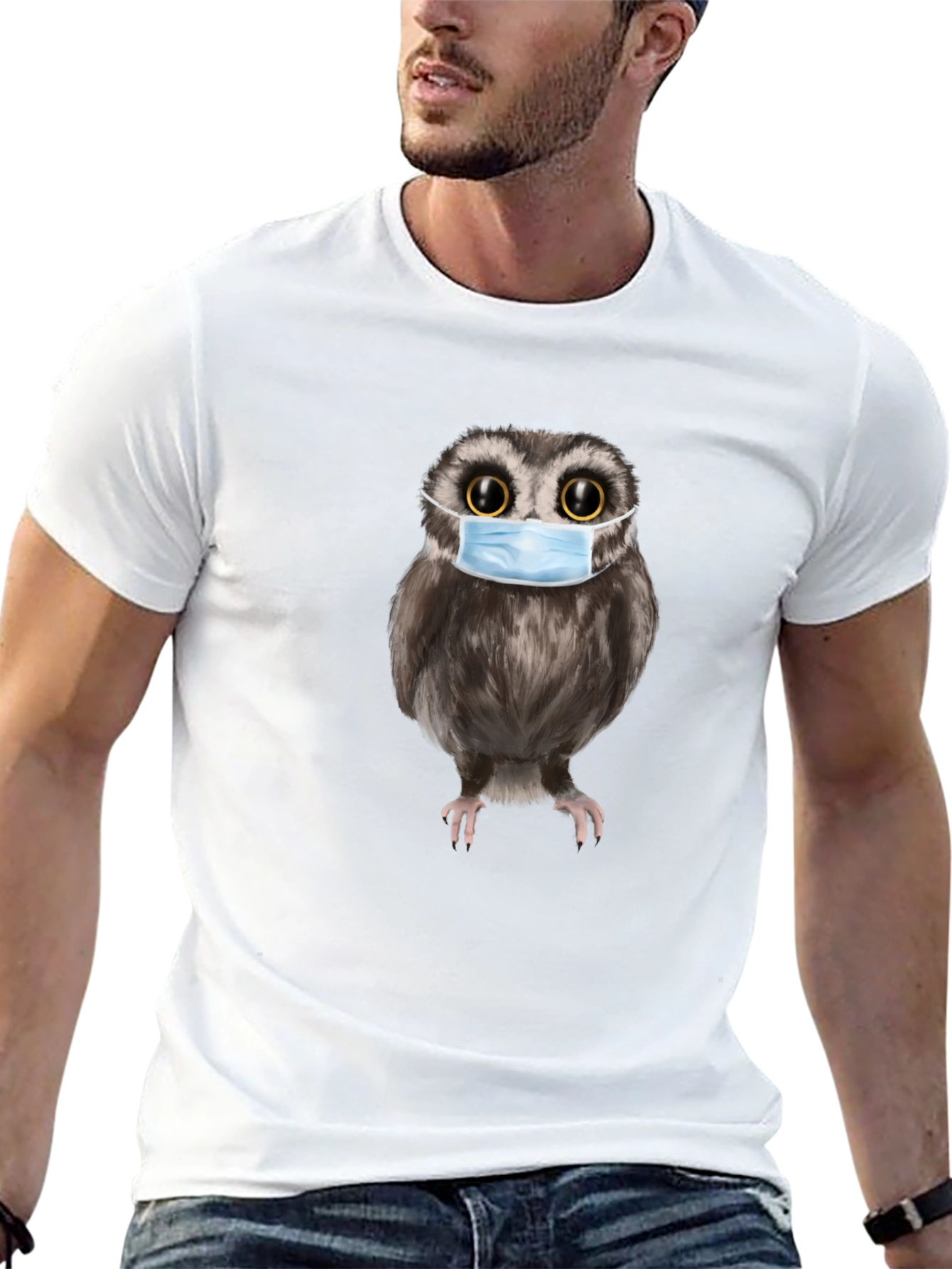 Owl With Mask Black T-Shirt
