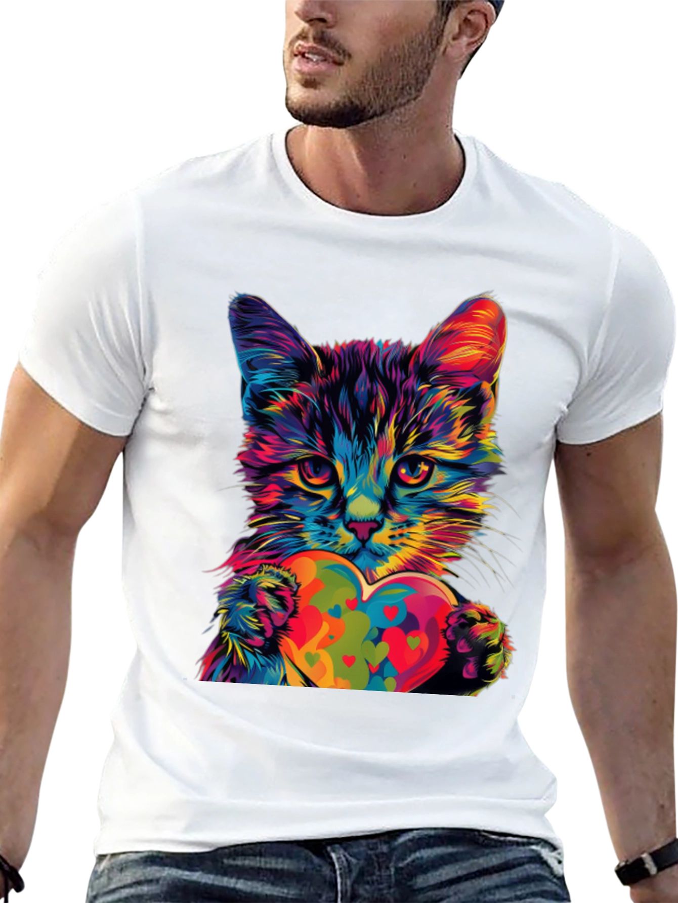 Colorful Cat Heart T-Shirt