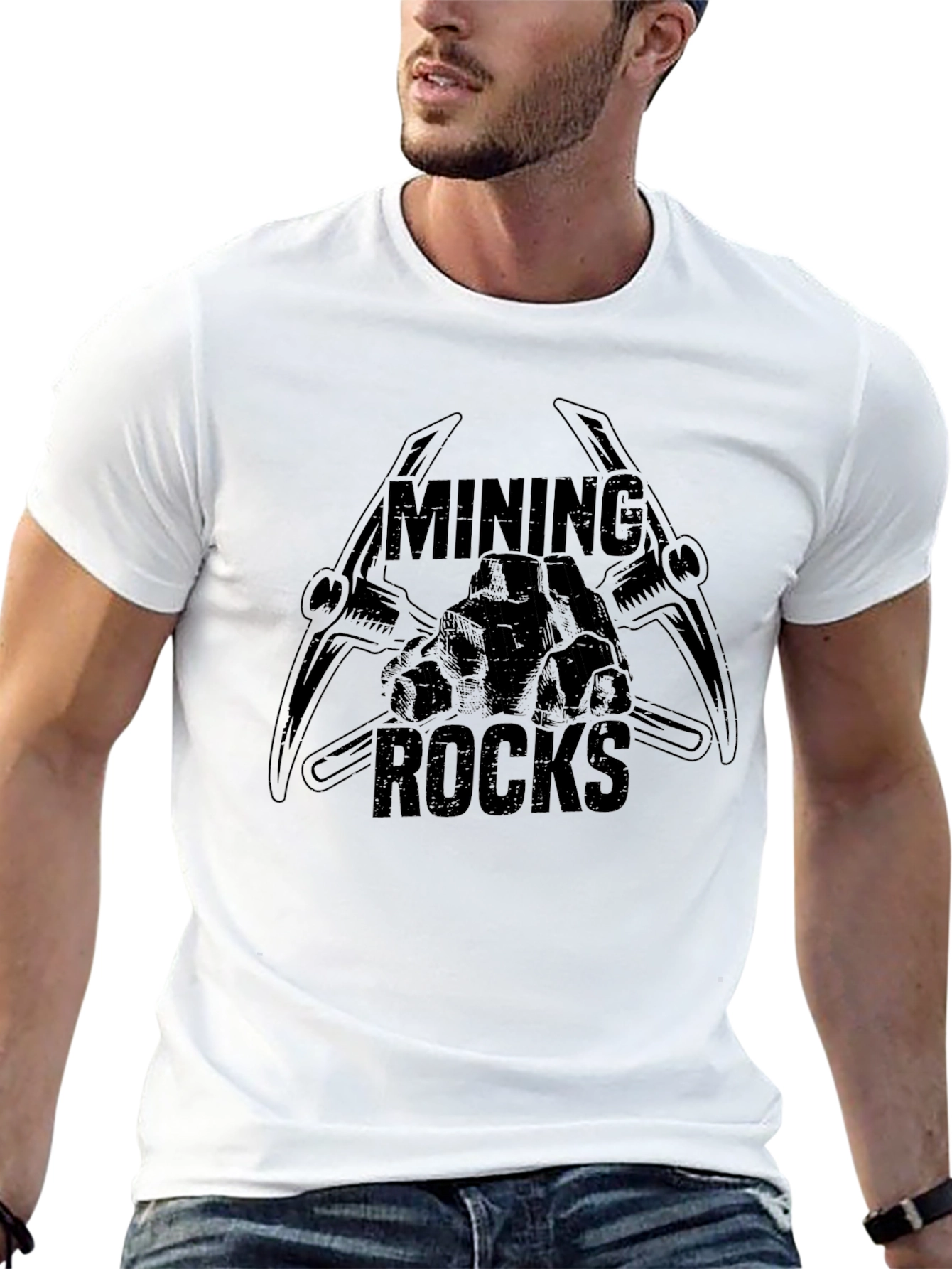 Mining Rocks Graphic Tee - Black Cotton T-Shirt