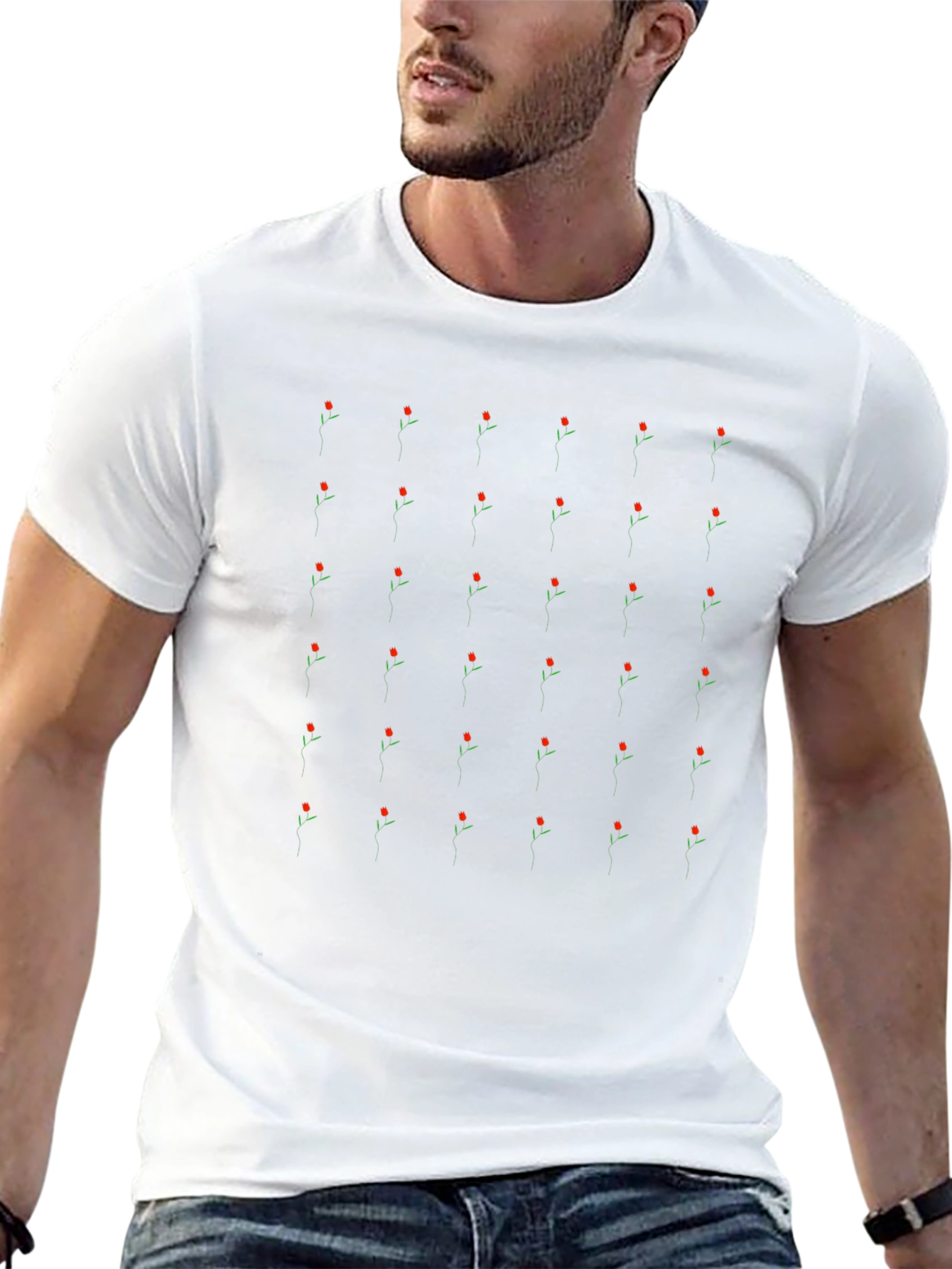 Minimalist Roses Pattern Black T-Shirt