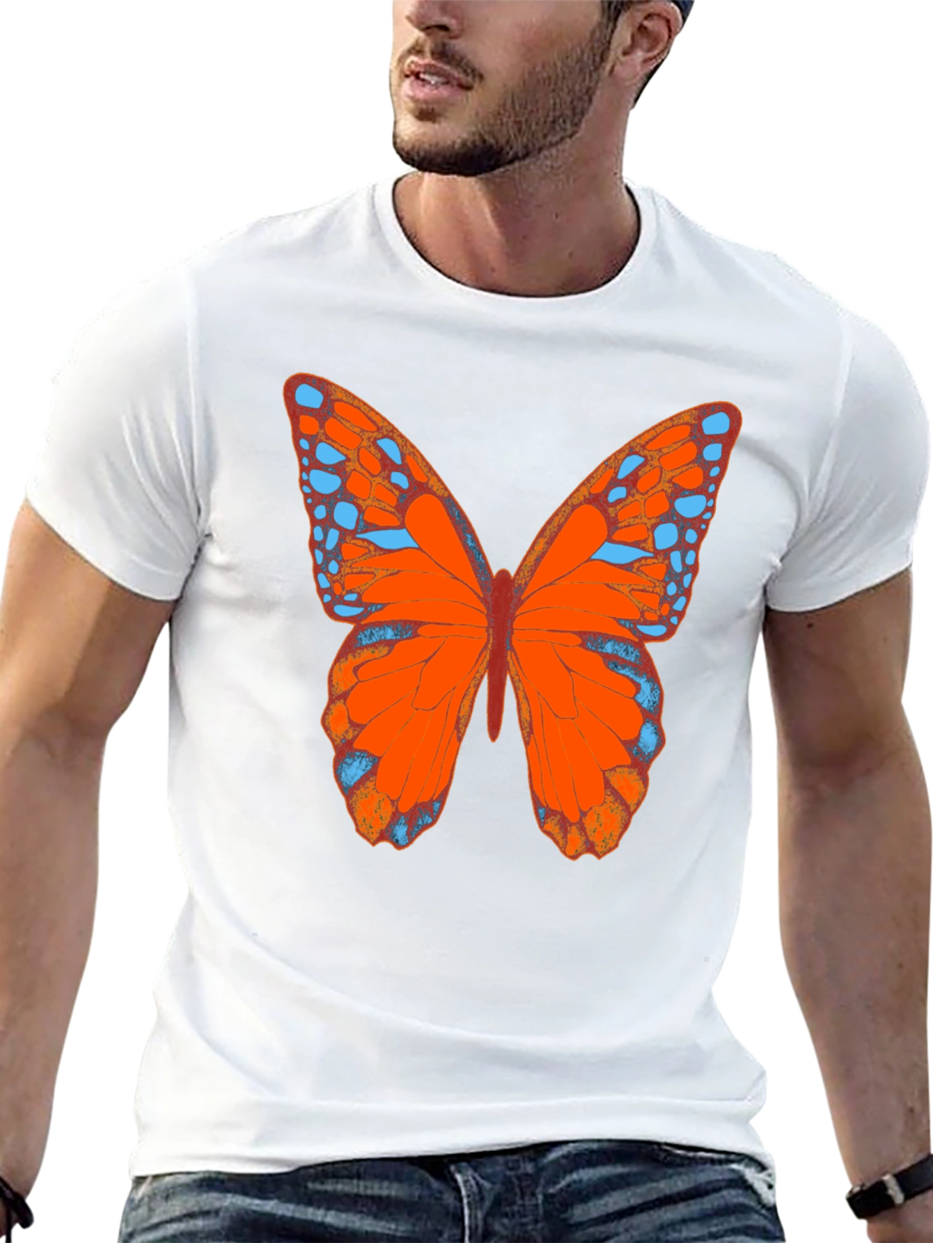 Butterfly Graphic Tee - Black Cotton Casual Shirt