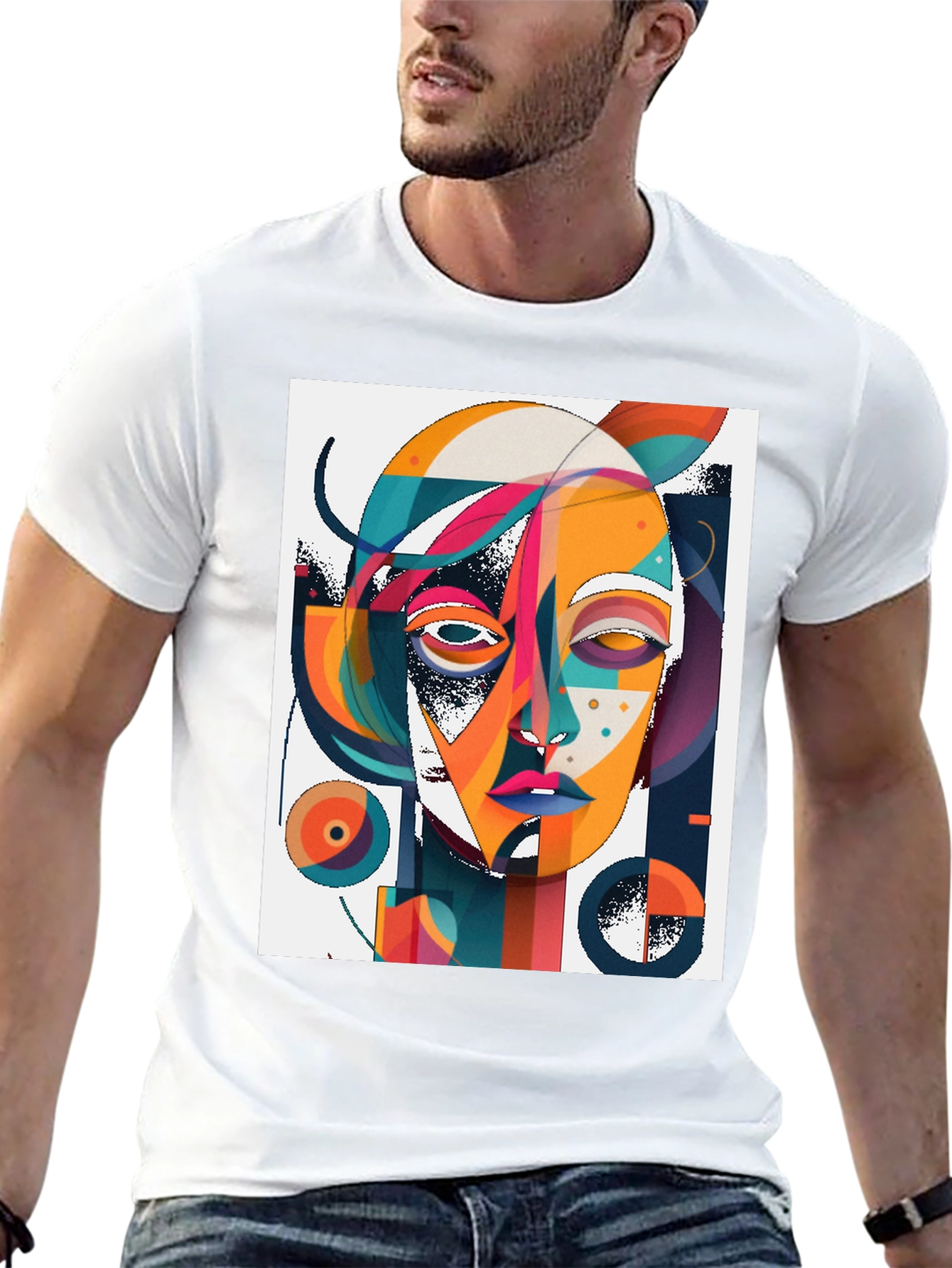 Abstract Face Graphic Black Tee - Artsy Unique Design