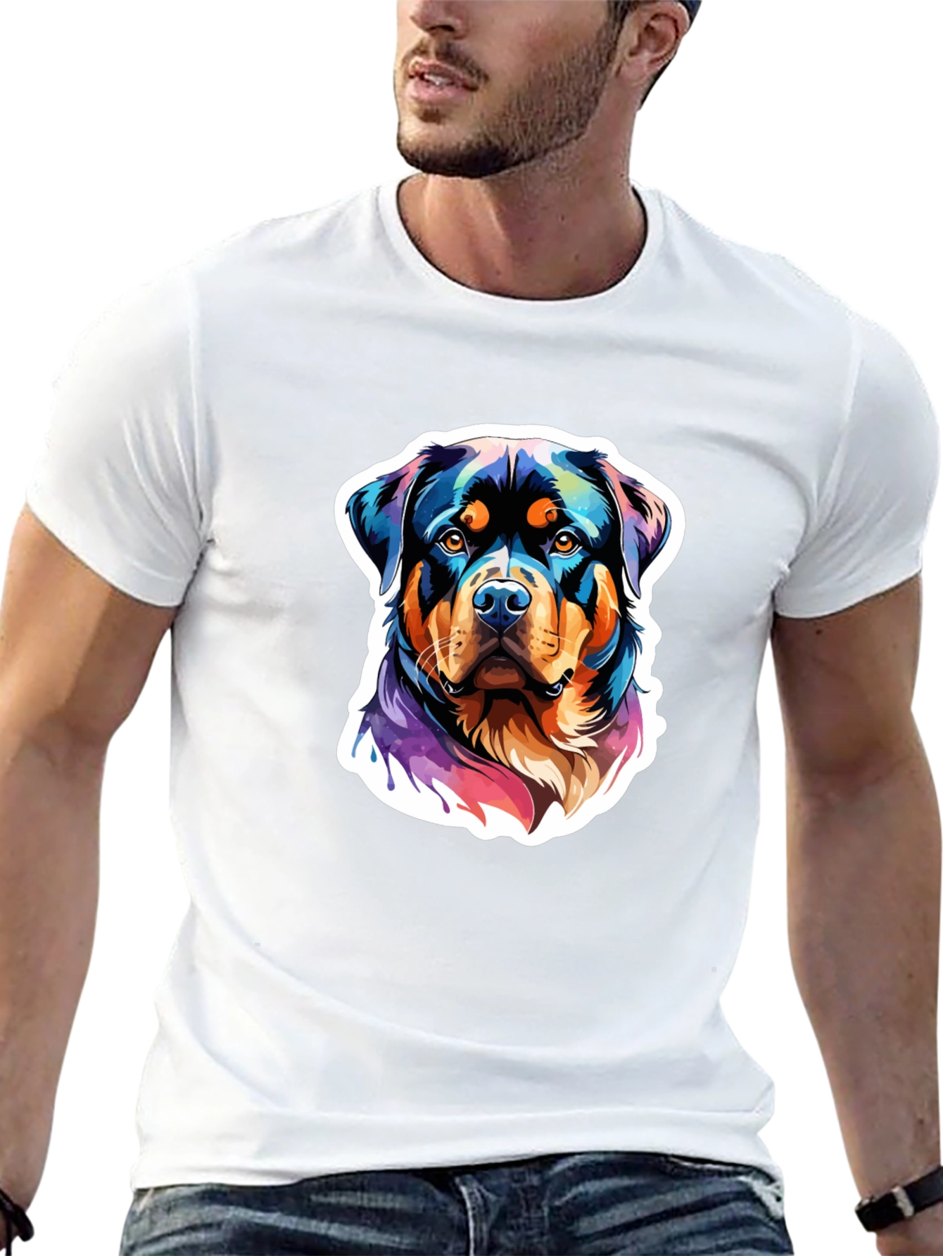 Rottweiler Art Graphic Tee - Black Cotton Blend