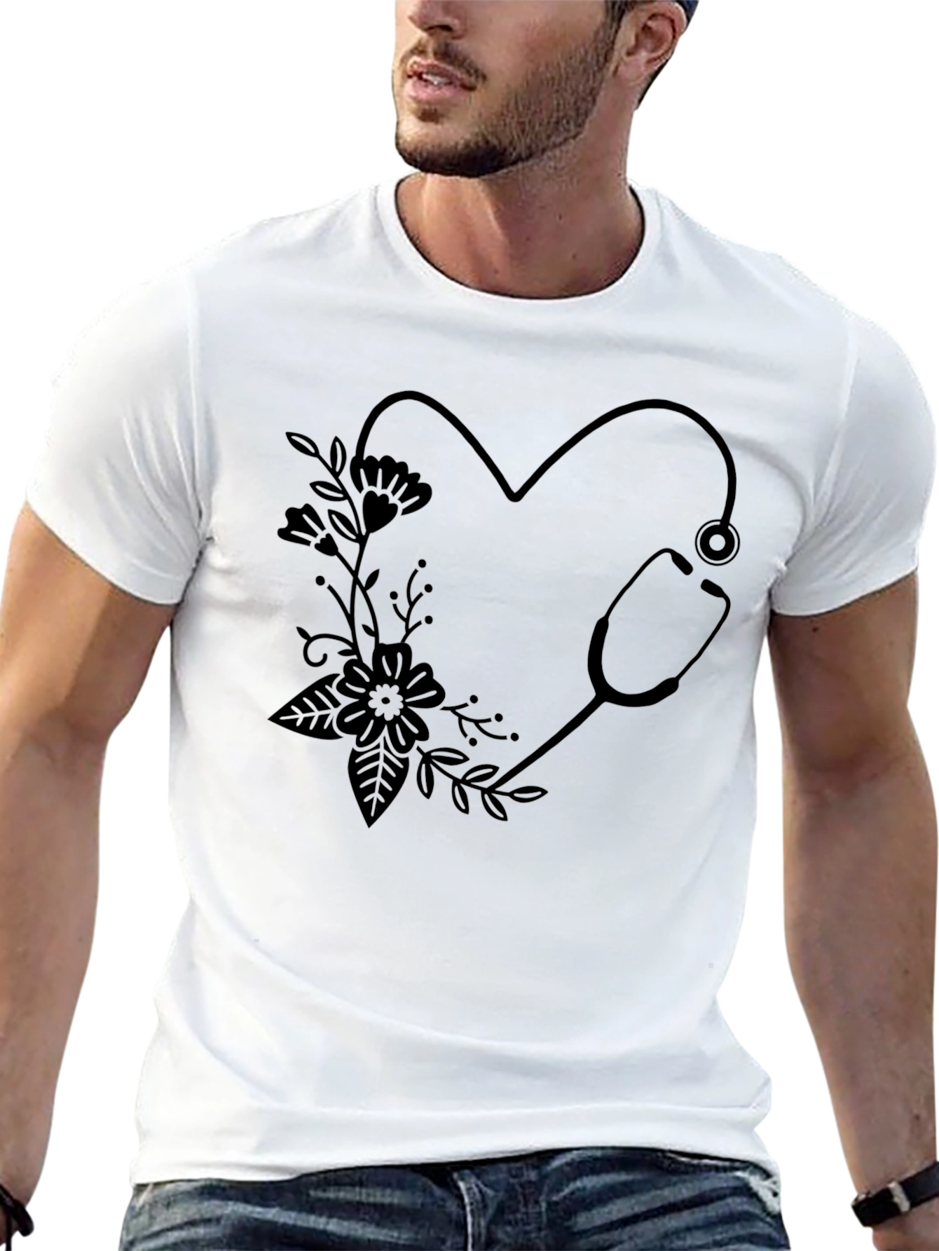 Nurse Heart Stethoscope Graphic Tee - Black