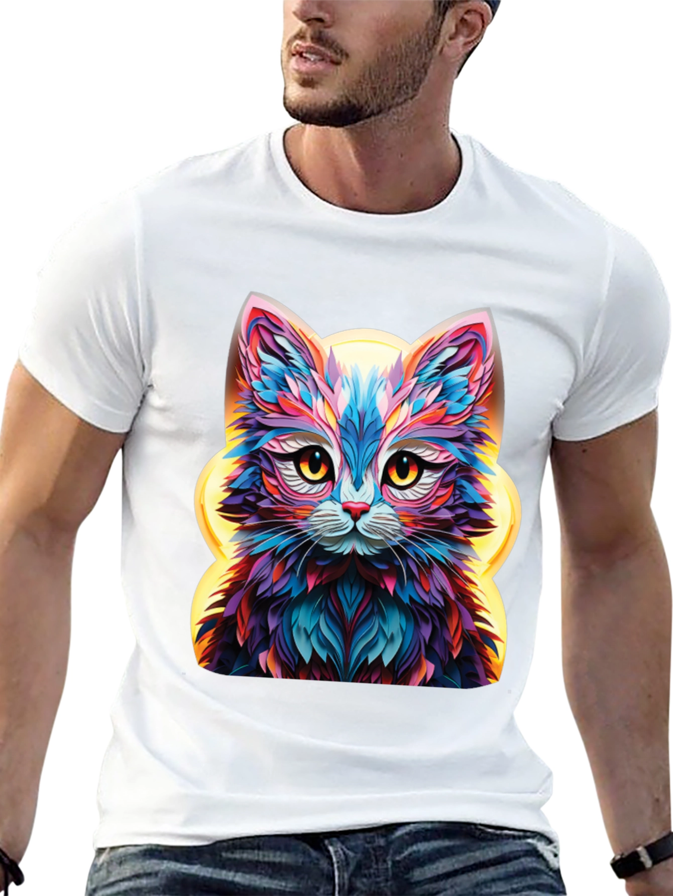 Vibrant Cat Graphic Tee - Unique Animal Design