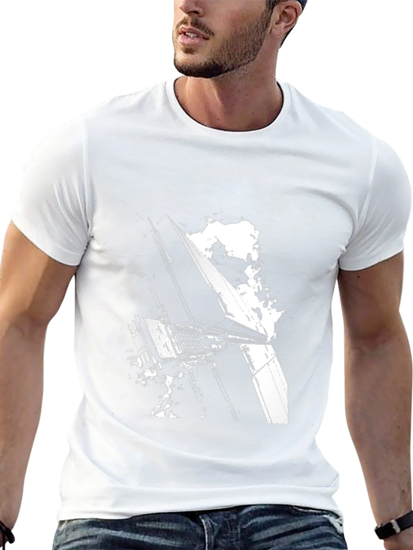 Sci-Fi Building Graphic Tee - Black Cotton T-Shirt