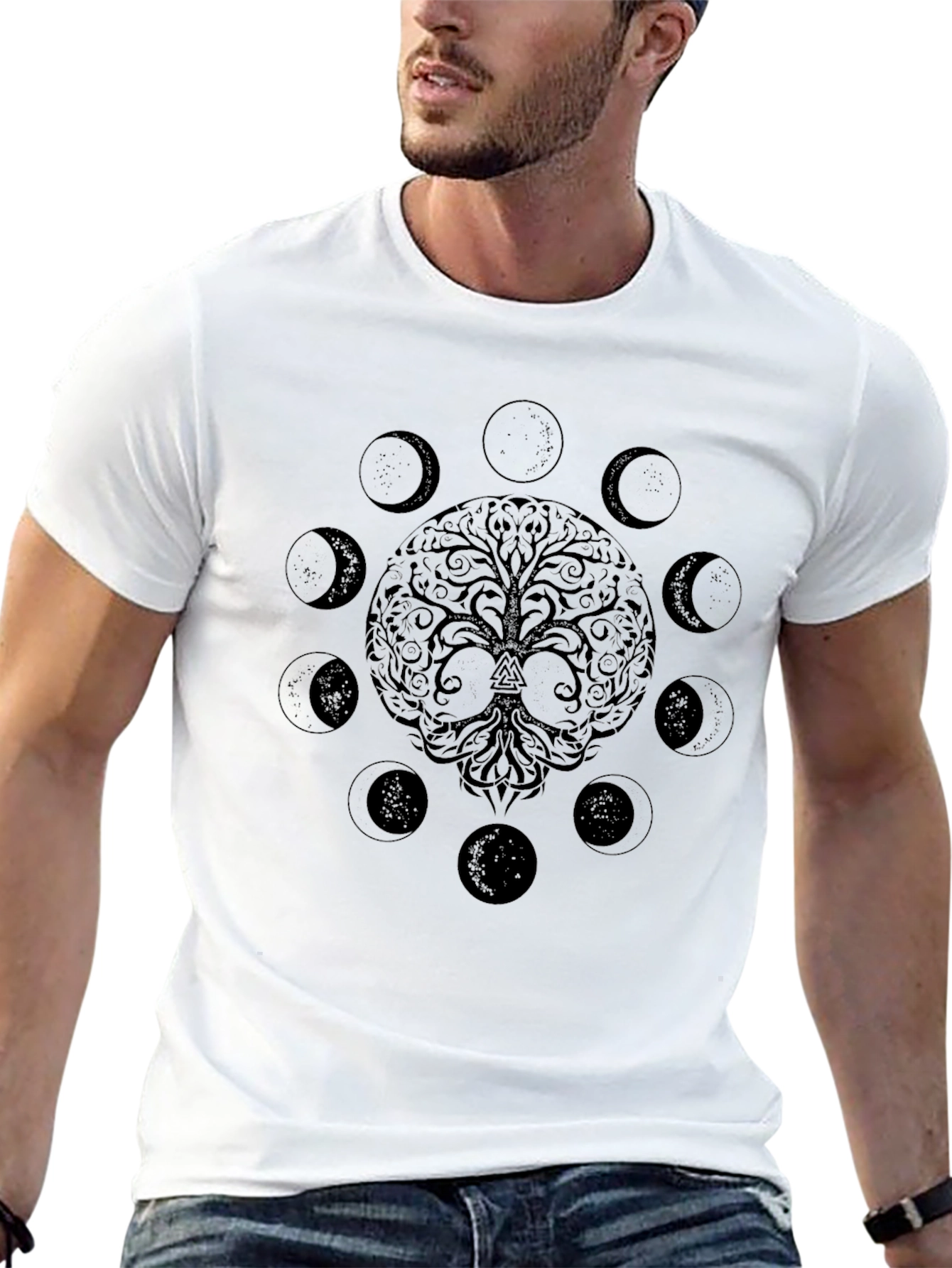 Yggdrasil Tree of Life & Moon Phases Graphic T-Shirt