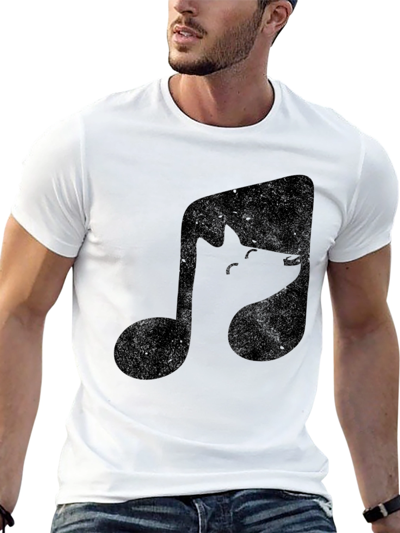 Music Note Wolf Graphic Tee - Black Cotton T-Shirt