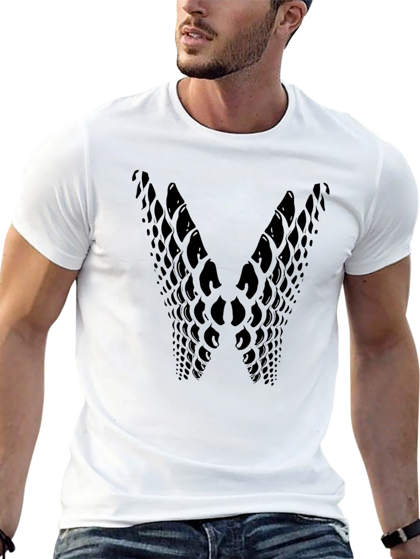 Abstract Scale Pattern Graphic Tee - Modern Black T-Shirt